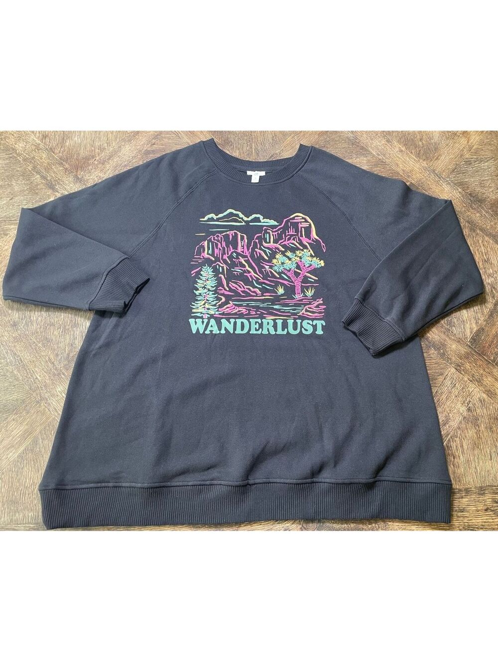 Dip black multicolored neon graphic wanderlust pullover cotton sweater XL NWOT